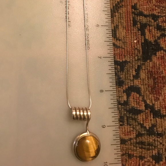 Silver 925 Round Brown Tiger Eye Pendant w/Chain! - Picture 6 of 6